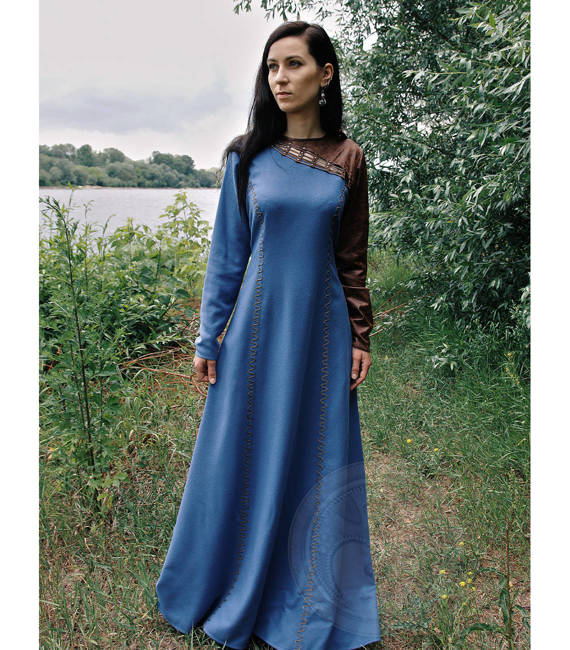 KRÓLOWA LAGERTHA - fantazyjna sukienka wikińska z punto z rękawem ze skory sztucznej
